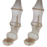 Decoratie visnet/vissers fuik met 4 ringen 120 cm - 2x - Maritieme woonaccessoires - Visfuiken