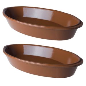 Set van 2x stuks tapas oven schalen 2,4 liter terracotta 37 x 23 x 6 cm