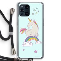 Regenboog eenhoorn: Oppo Find X3 Pro Transparant Hoesje met koord