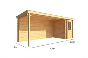 Blokhut met overkapping Els 550 cm bij 200 cm diep Lessenaarsdak - Warentuin collection
