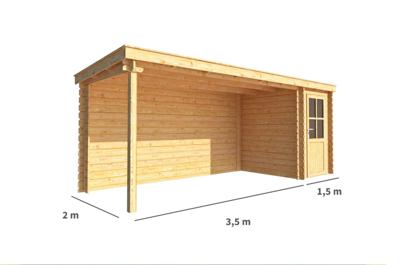Blokhut met overkapping Els 550 cm bij 200 cm diep Lessenaarsdak - Warentuin collection