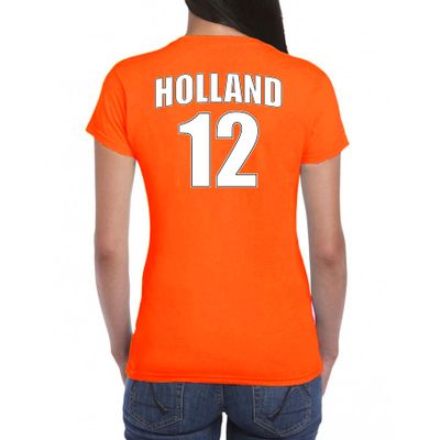 Oranje supporter t-shirt met rugnummer 12 - Holland / Nederland fan shirt voor dames