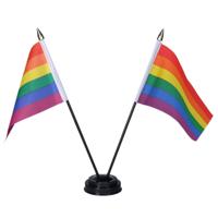 Regenboog Pride tafelvlaggetjes set 1x - dubbel op 1 standaard - 10 x 15 cm mini vlaggen