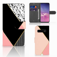 Samsung Galaxy S10 Book Case Zwart Roze Vormen