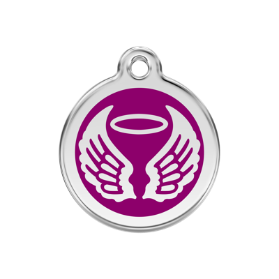 Angel Wings Purple roestvrijstalen hondenpenning medium/gemiddeld dia. 3 cm - Reddingo