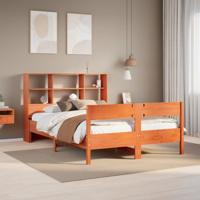 Bed met boekenkast zonder matras grenenhout wasbruin 140x200 cm