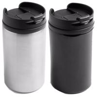 Set van 2x Thermosbekers - warmhoud bekers - zilver en zwart - 290 ml - Isolerende drinkbekers