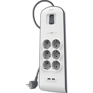 Belkin BSV604vf2M Overspanningsveilige stekkerdoos 6-voudig Wit, Grijs Randaarde stekker 1 stuk(s)