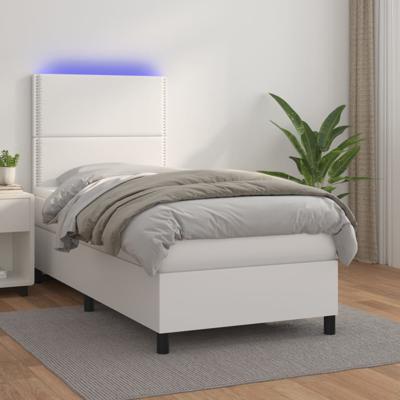 Boxspring met matras en LED kunstleer wit 90x200 cm