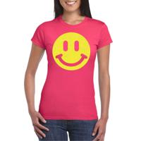 Verkleed T-shirt voor dames - Smile Emoticon - roze - carnaval/foute party - feestkleding