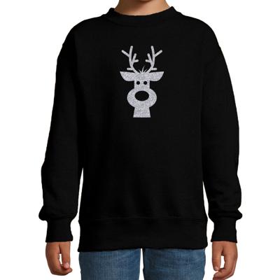 Kerstsweater - kinderen - zwart - met zilveren rendier glitter bedrukking - kleding Kerstsweater - kinderen - zwart - met zilveren rendier glitter bedrukking - kleding