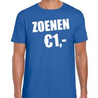 Fun t-shirt zoenen 1 euro blauw voor heren - thumbnail