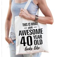 Awesome 40 year / geweldig 40 jaar cadeau tas wit voor dames en heren - Feest Boodschappentassen - thumbnail