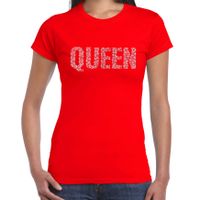 Glitter Queen t-shirt rood rhinestones steentjes voor dames - Glitter shirt/ outfit