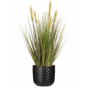 Emerald Kunstplant - groen gras 45 cm - zwart bloempot keramiek - Kunstplanten