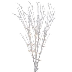 Witte glitter kunstbloemen kunsttak 76 cm met LED verlichting   -