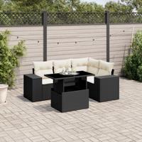 5-delige Loungeset met kussens poly rattan zwart