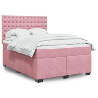 Boxspring met matras fluweel roze 140x190 cm