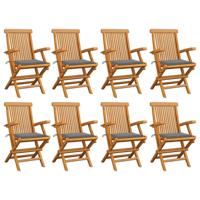 Tuinstoelen 8 st met grijze kussens massief teakhout