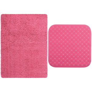 MSV Douche anti-slip mat en droogloop mat - Venice badkamer set - rubber/microvezel - fuchsia roze