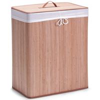 Zeller Luxe dubbele wasmand van bamboe hout - 52 x 32 x 63 cm - Wasgoedmanden/wasmanden