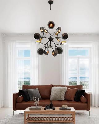 Hanglamp zwart goud met 18 G9 fittingen By Rydens Turno
