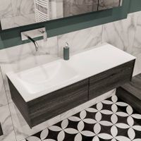 Mondiaz Lush Cloud badmeubel eiken donker bruin 120 cm 2 lades solid surface enkele spoelbak links zonder kraangat