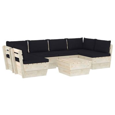 vidaXL 7-delige Loungeset met kussens pallet vurenhout