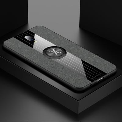 Voor OPPO Realme X lite XINLI stiksels doek Textue schokbestendig TPU beschermhoes met ring houder (grijs)