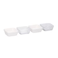 Set van 8x vierkante amuse/voorgerecht serveerschaaltjes porselein wit en glas