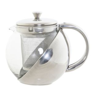 Theepot van glas en RVS 600 ml met filter/infuser en handvat