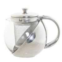 Theepot van glas en RVS 600 ml met filter/infuser en handvat - thumbnail