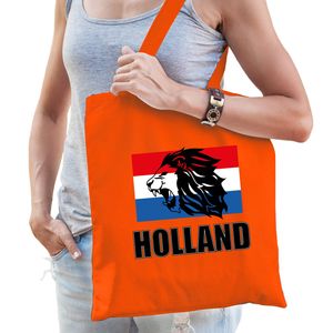 Holland leeuw met vlag supporter tas oranje voor dames en heren - EK/ WK voetbal / Koningsdag - Feest Boodschappentassen