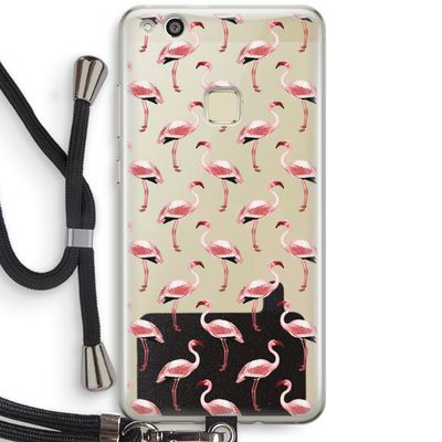 Flamingoprint groen: Huawei Ascend P10 Lite Transparant Hoesje met koord
