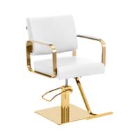 Kappersstoel met voetensteun - 50 - 66 cm - 200 kg - wit/goud