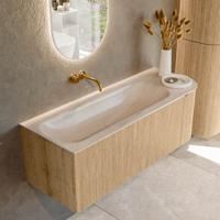 Badmeubel Mondiaz Kurve-Dlux | 125 cm | Meubelkleur Oak | Wastafelkleur Meli | Solid surface | Wasbak linker zijde spoelbak | Zonder kraangat(en) Badmeubel Mondiaz Kurve-Dlux | 125 cm | Meubelkleur Oak | Wastafelkleur Meli | Solid surface | Wasbak linker zijde spoelbak | Zonder kraangat(en)