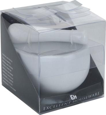 Excellent Houseware witte bijzel met stamper van porselein 11x10 cm kruiden specerijen vermalen