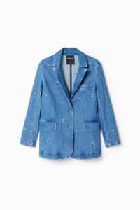 Denim blazer met kleine bloemen - BLUE - M