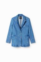 Denim blazer met kleine bloemen - BLUE - M Denim blazer met kleine bloemen - BLUE - M