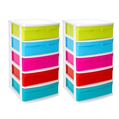 Plasticforte Ladeblok met 2x lades - multi kleuren - L40 x B39 x H81 cm - grote lades