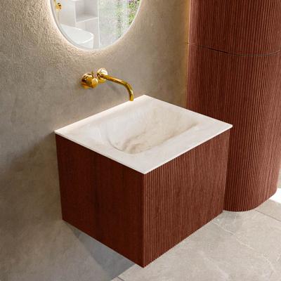 Badmeubel Mondiaz Kurve-Dlux | 50 cm cm | Meubelkleur Ruby | Wastafelkleur Frappe | Solid surface | Wasbak midden spoelbak | Zonder kraangat(en)