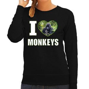 I love monkeys sweater / trui met dieren foto van een Gorilla aap zwart voor dames