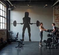 Vrouw die gewichten heft sport sticker