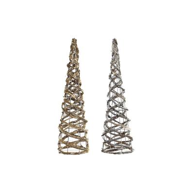 Decoratie DKD Home Decor Ziverachtig Gouden Kerstmis Kegels AA x 2, niet inbegrepen Rotan (19 x 19 x 62 cm) (2 Stuks)