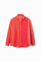 Oversized shirt met ruitenpatch - ORANGE - M