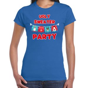Ugly sweater party Kerstshirt / outfit blauw voor dames