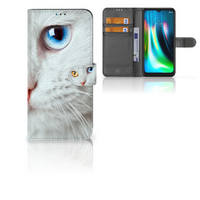 Motorola Moto G9 Play | E7 Plus Telefoonhoesje met Pasjes Witte Kat - thumbnail