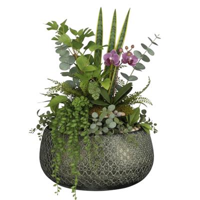 Mica decorations Bloempot / plantenpot schaal Madeira - groen - terracotta - 27 cm - schubbenpatroon