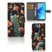 PPO A57 | A57s | A77 4G | Telefoonhoesje | Met pasjeshouder | Pauw met Bloemen