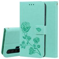 Rose reliëf horizontale Flip PU lederen draagtas met houder & kaartsleuven & portemonnee voor Huawei Honor 20 Pro (groen)